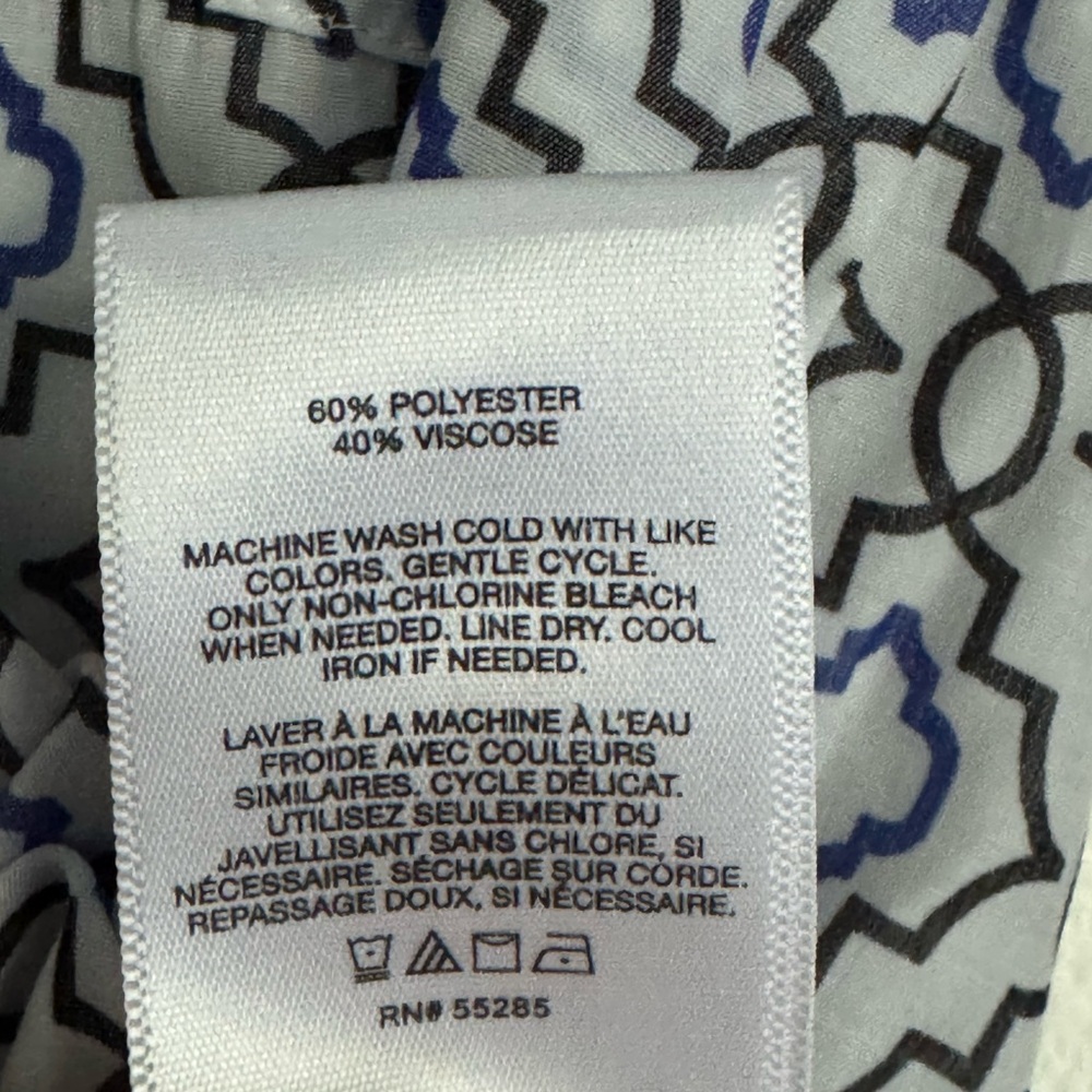 Express Navy And White Patterned Button-Down Shirt - image 8